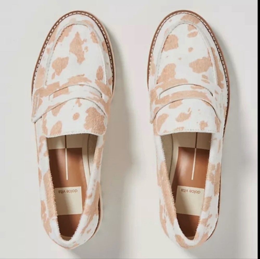 Dolce Vita White and Tan Cowprint Loafers - Picture 3 of 11